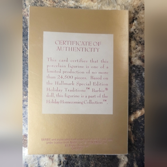 Hallmark Holiday Traditions Limited Edition Porcelain Barbie Figurine. - Picture 6 of 13